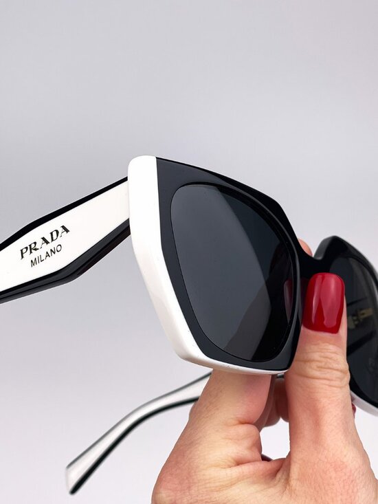 Prada PR15WS 09Q5S0 Sunglasses Black White Gray Cat Eye Women main image 8